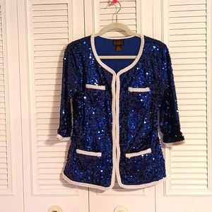 IMAN Royal Blue with White Trim Sequined Jacket